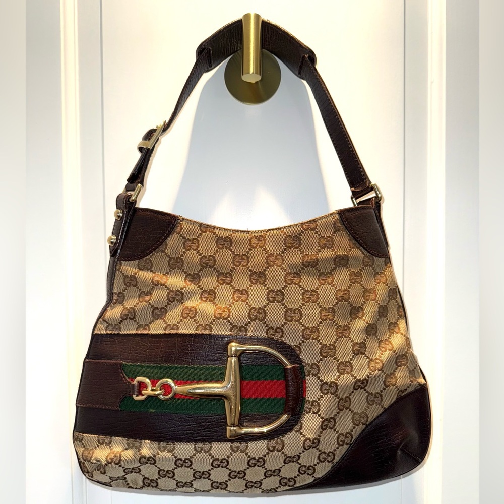 Gucci Beige and Brown Canvas Shoulder Bag